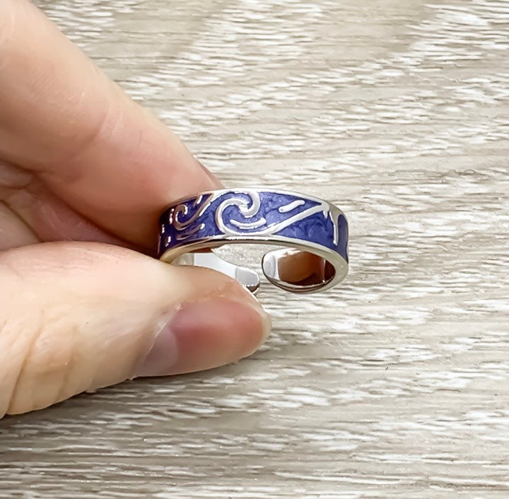 Van Gogh Starry Sky Ring, Dainty Adjustable Ring, Artist Jewelry, Midi Ring, Statement Ring, Unisex Ring, Stacking Ring, Gift for Friend