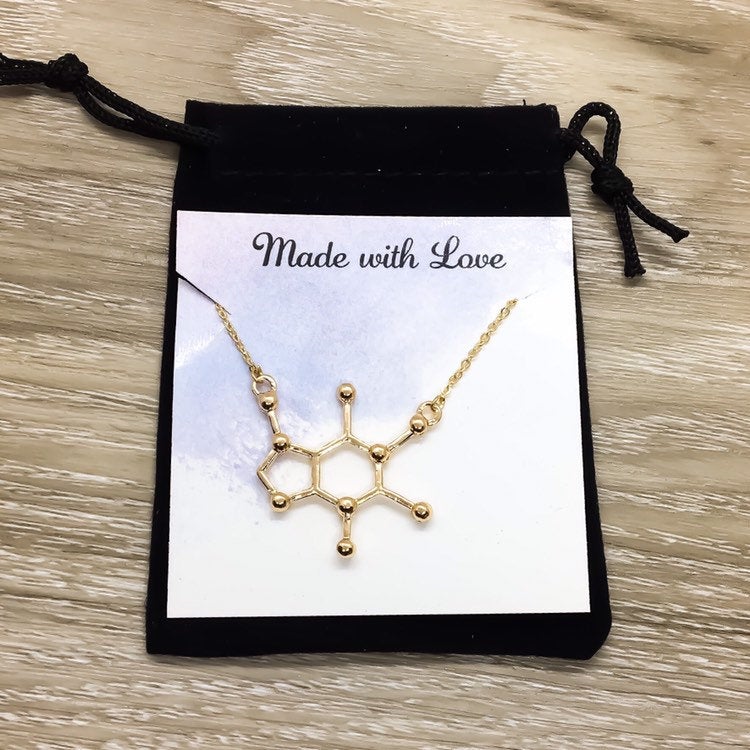 Collier Caféine, Cadeau pour les Amoureux du Café, Bijou Moléculaire, Collier d'Amitié, Collier Molécule de Café, Accro à la Caféine, Cadeau Père Noël Secret