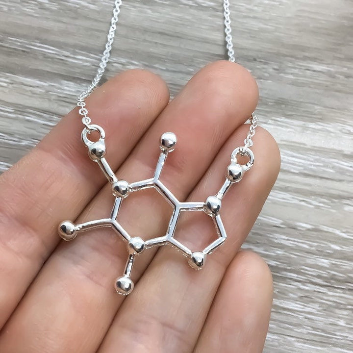 Collier Caféine, Cadeau pour les Amoureux du Café, Bijou Moléculaire, Collier d'Amitié, Collier Molécule de Café, Accro à la Caféine, Cadeau Père Noël Secret