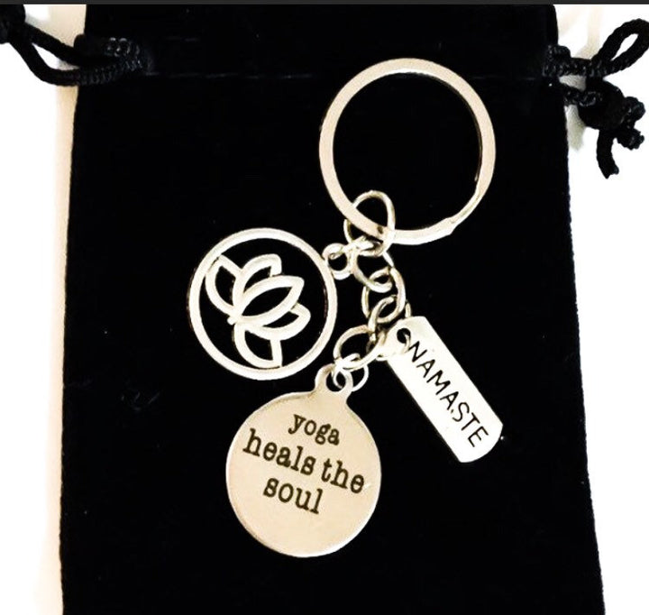 Yoga Keychain, Fitness Jewelry, Gift for Yogis, Lotus Flower, Yoga Soul Charms, Yoga Lover Gifts, Namaste, Fitness Keychain, Holiday Gifts