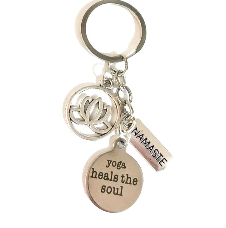 Yoga Keychain, Fitness Jewelry, Gift for Yogis, Lotus Flower, Yoga Soul Charms, Yoga Lover Gifts, Namaste, Fitness Keychain, Holiday Gifts