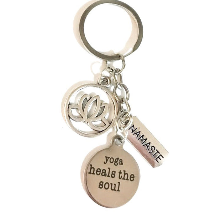 Yoga Keychain, Fitness Jewelry, Gift for Yogis, Lotus Flower, Yoga Soul Charms, Yoga Lover Gifts, Namaste, Fitness Keychain, Holiday Gifts