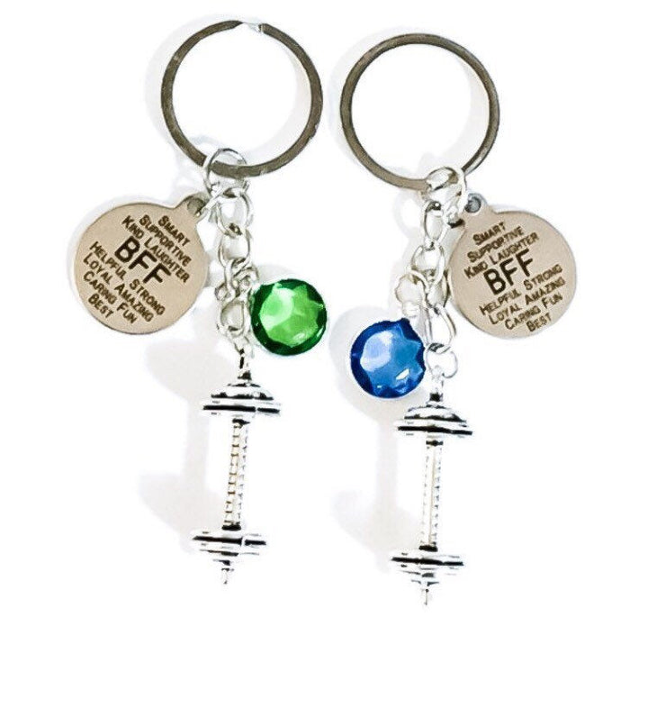 Porte-clés BFF, Cadeau pour meilleure amie, Porte-clés fitness, Lot de 2 porte-clés d'amitié assortis, Pierre de naissance, Cadeaux pour amies sportives, Cadeau pour une amie