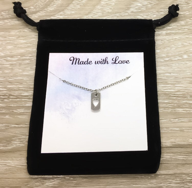 Gift for Daughter, Personalized Necklace with Card, Tiny Heart Pendant, Gift from Mom, Bonus Daughter Birthday Gift