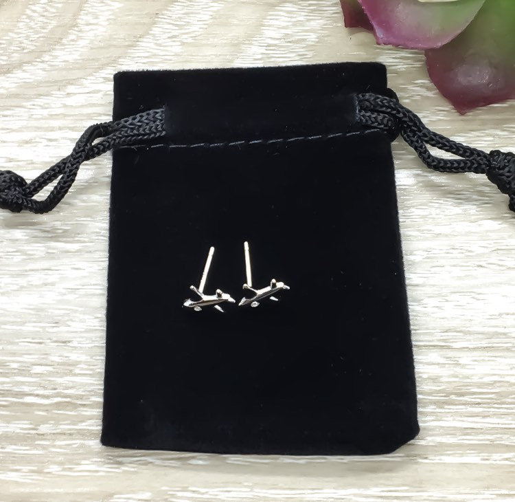 Tiny Airplane Earrings, Sterling Silver Stud Earrings, Minimalist Jewelry, Gift for Traveler, Travel Gifts, Gift for Flight Attendant