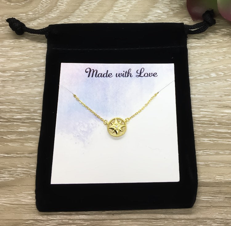 Lost Without You, You Are My Compass Card, Gold Compass Necklace, Sterling Silver
