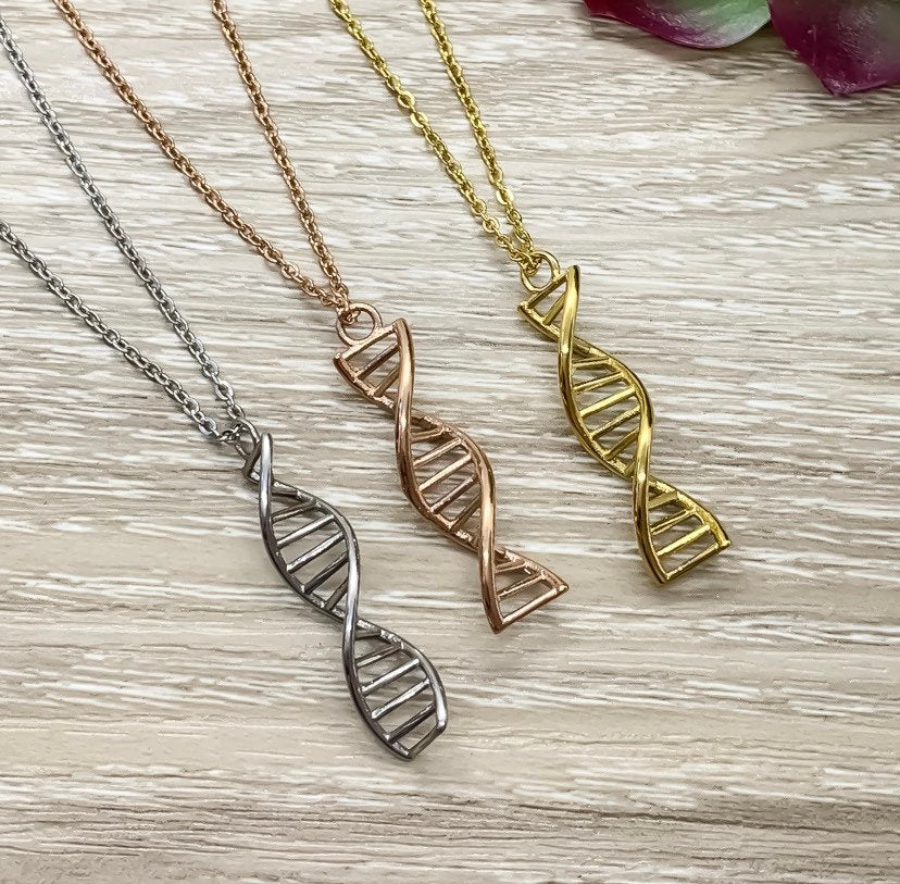 DNA Necklace, Double Helix Pendant, Blended Family Gift, Biology Jewelry, Gift for Medical Student, Science, Nurse Gift, Stainless Steel