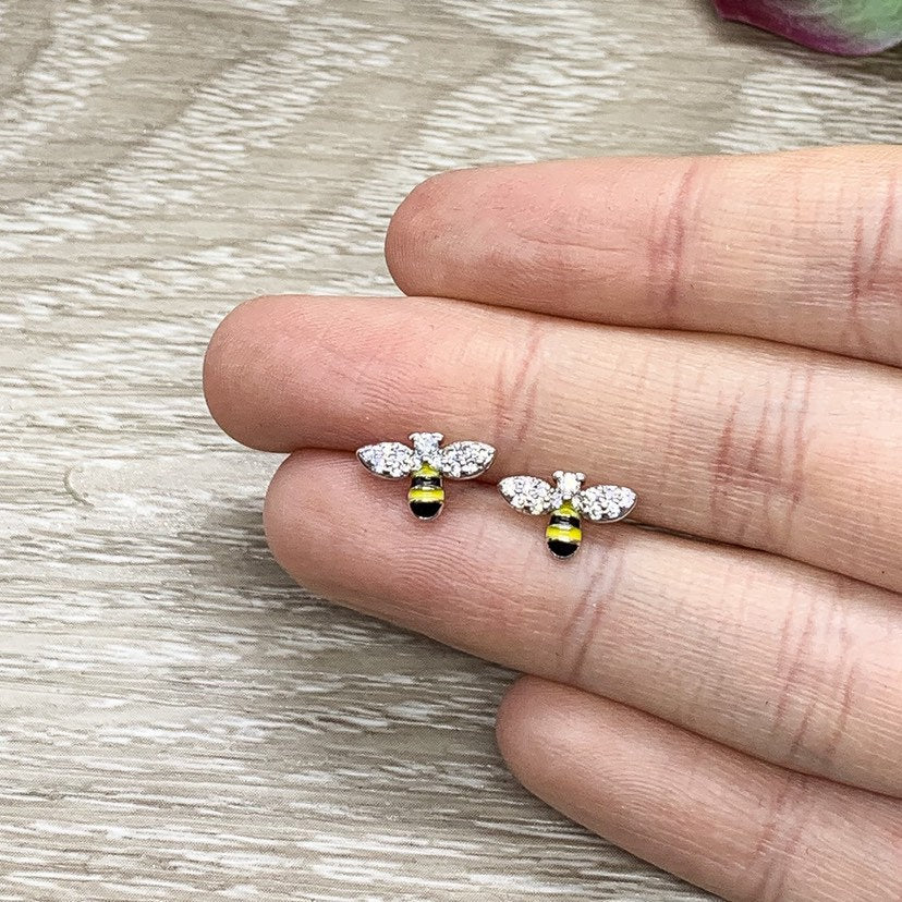 Dainty Bee Stud Earrings, Gold Bumble Bee Earrings, Sterling Silver Bee Jewelry, Minimalist Stud Earrings, Insect Jewelry, Boho Earrings