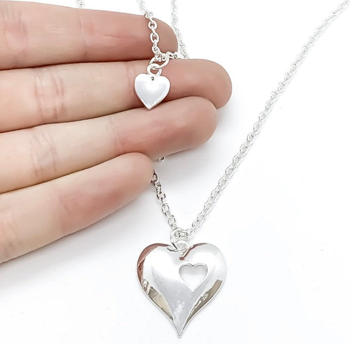 Mother Daughter Necklace Set, Heart Cut Out Necklace for 2, Friendship Necklace, BFF Jewelry, Gift for Mom, Gift from Daughter, Mommy and Me