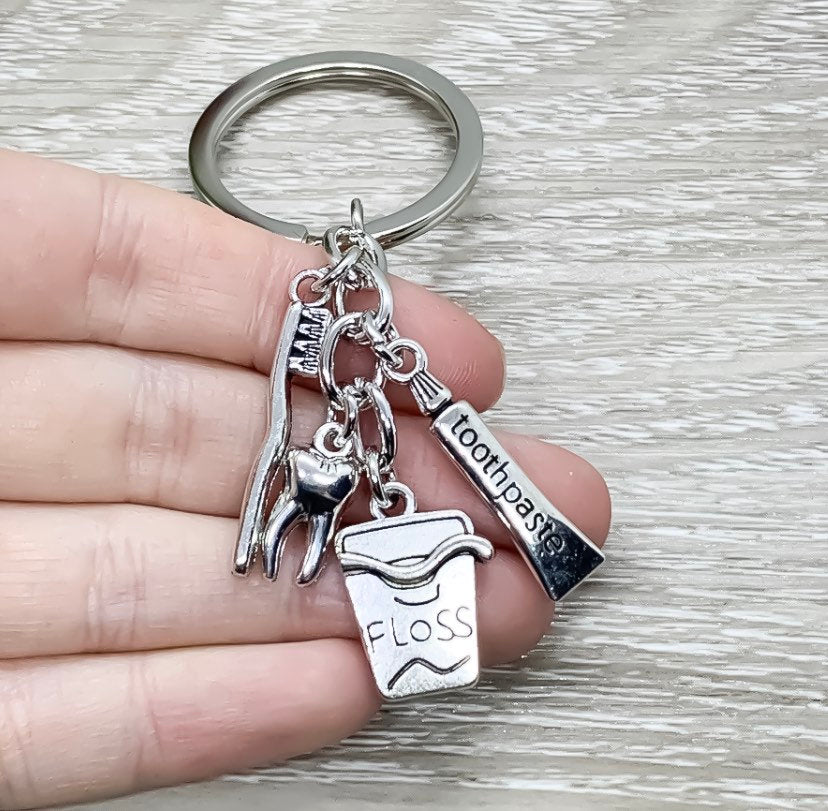 Porte-clés dentaire, cadeau pour dentiste, cadeau pour hygiéniste dentaire, breloque en forme de dent, cadeau pour orthodontiste, breloques brosse à dents et dentifrice