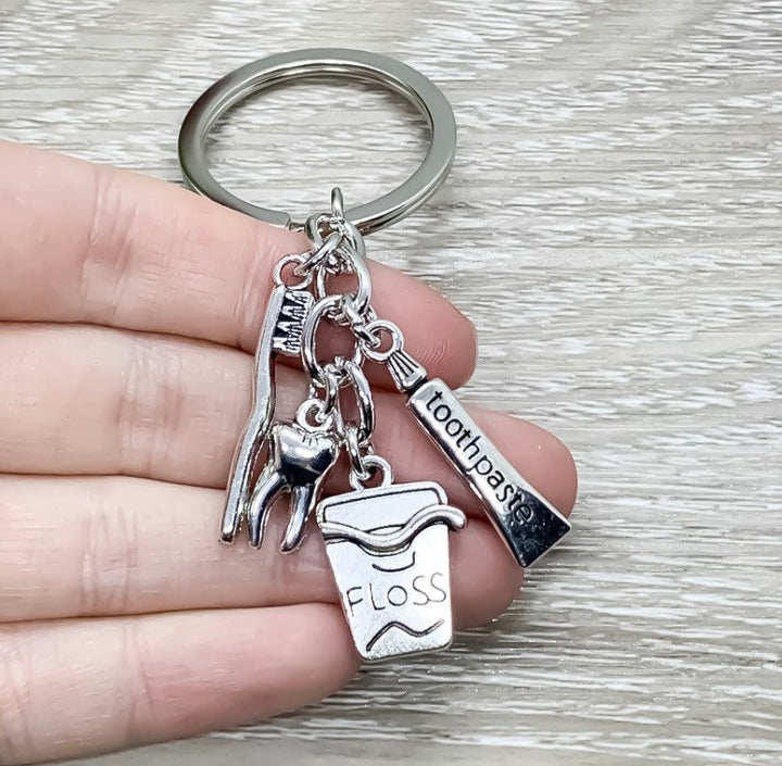 Porte-clés dentaire, cadeau pour dentiste, cadeau pour hygiéniste dentaire, breloque en forme de dent, cadeau pour orthodontiste, breloques brosse à dents et dentifrice