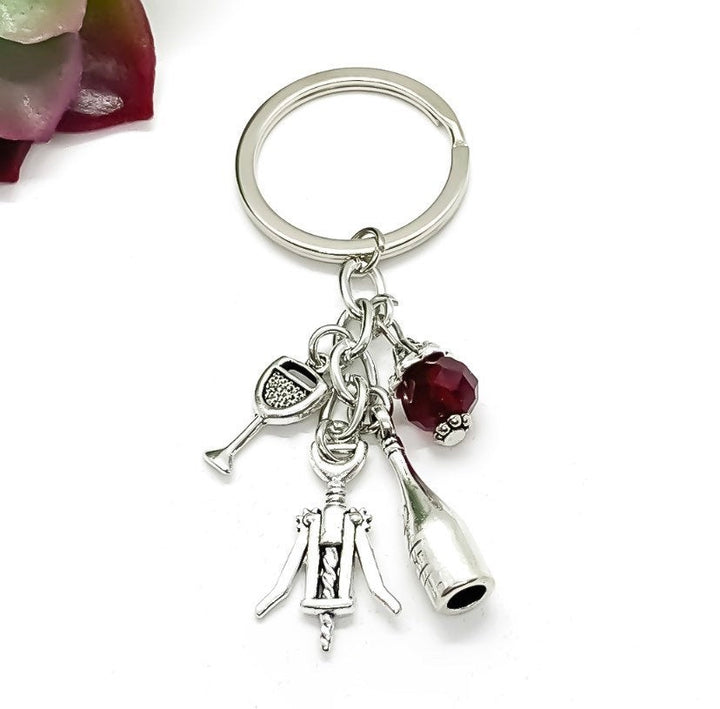 Wine Keychain, Red Wine Charm, Winery Keychain, Wine Bottle Charm, Gift for Her, Wine Lover Gift, Gift for Friend, Secret Santa Gift