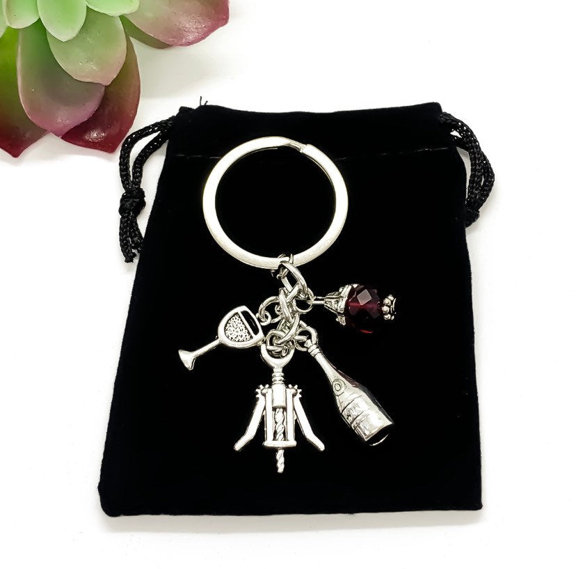 Wine Keychain, Red Wine Charm, Winery Keychain, Wine Bottle Charm, Gift for Her, Wine Lover Gift, Gift for Friend, Secret Santa Gift