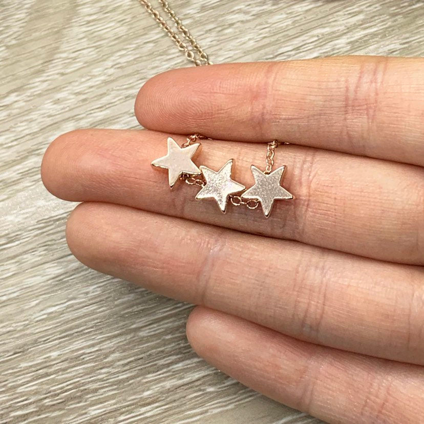 Tiny 3 Stars Necklace, Gift for BFF, Friendship Necklace, Long Distance Friends Gift, Celestial Jewelry, Sisterhood Gift, Christmas Gift