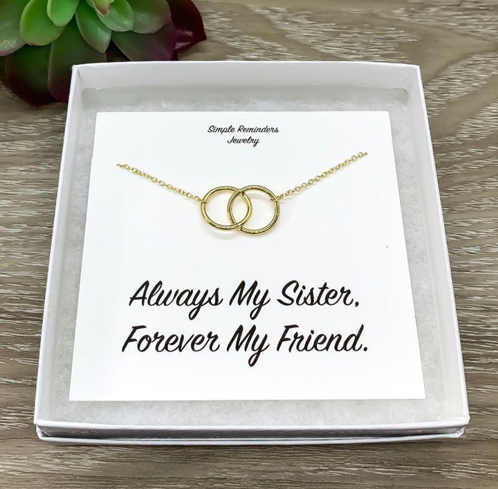 Sisters Necklace with Gift Box, Infinity Double Circle Necklace, 2 Circles Pendant, Every Day Necklace, Gift for Bonus Sister, Jewelry Gift