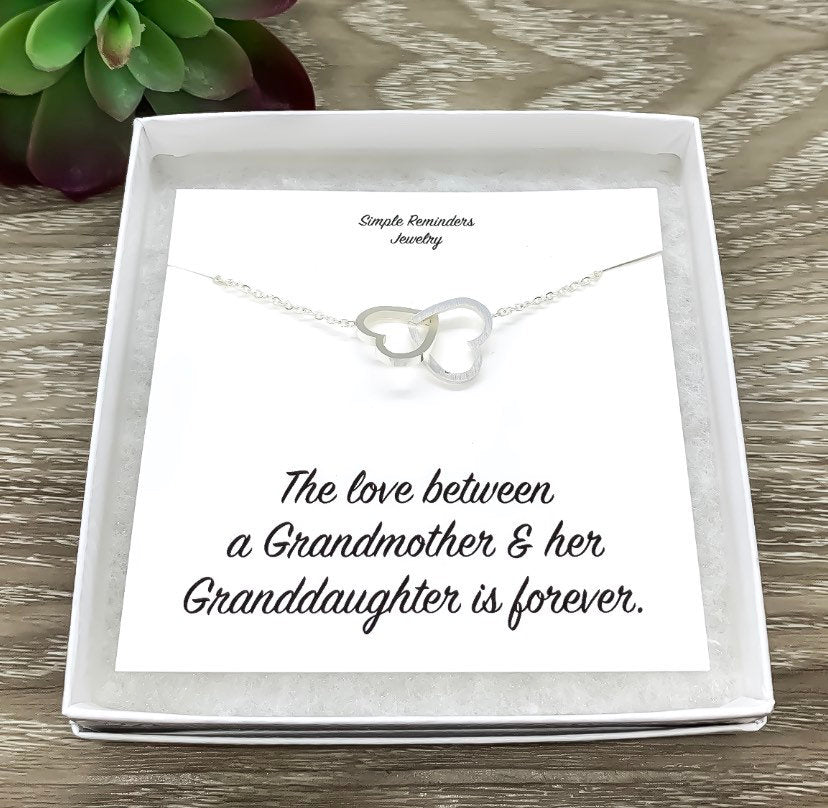 Collier Grand-mère et Petite-fille avec Coffret Cadeau, Collier Double Cœur Infini, Pendentif Deux Cœurs, Cadeau pour Grand-mère, Cadeau de Fêtes