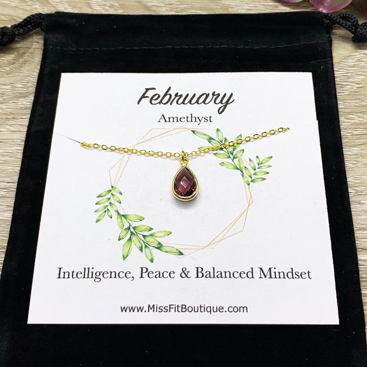 Collier Pierre de Naissance de Février, Pendentif Améthyste, Collier Délicat avec Breloque en Cristal, Cadeau d'Anniversaire Personnalisé pour Elle, Bijou Symbolique