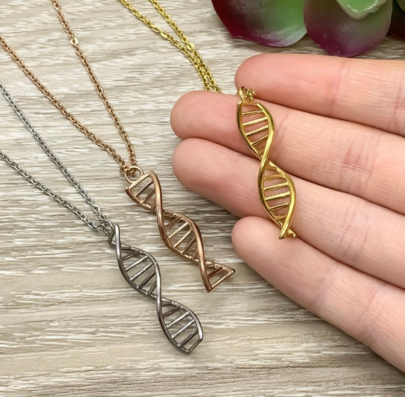 DNA Necklace, Double Helix Pendant, Blended Family Gift, Biology Jewelry, Gift for Medical Student, Science, Nurse Gift, Stainless Steel