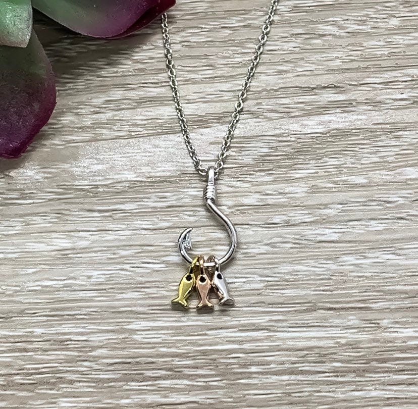 Fish Hook Necklace, Hooked on You Gift, Sterling Silver Pendant, Dainty Jewelry, Girlfriend Gift, Gift for Best Friend, Holiday Jewelry