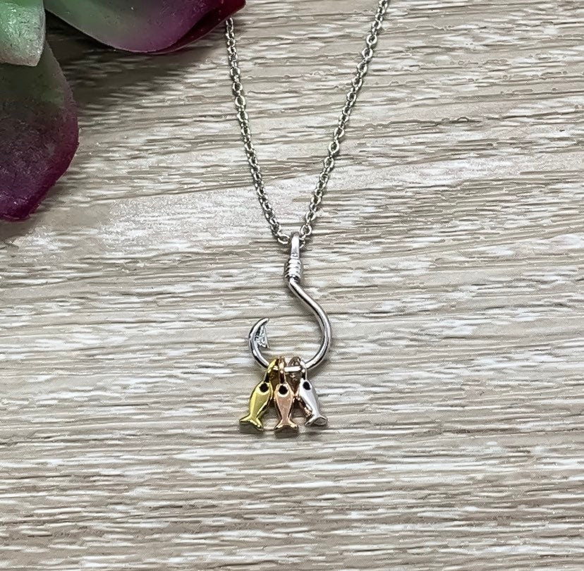 Fish Hook Necklace, Hooked on You Gift, Sterling Silver Pendant, Dainty Jewelry, Girlfriend Gift, Gift for Best Friend, Holiday Jewelry