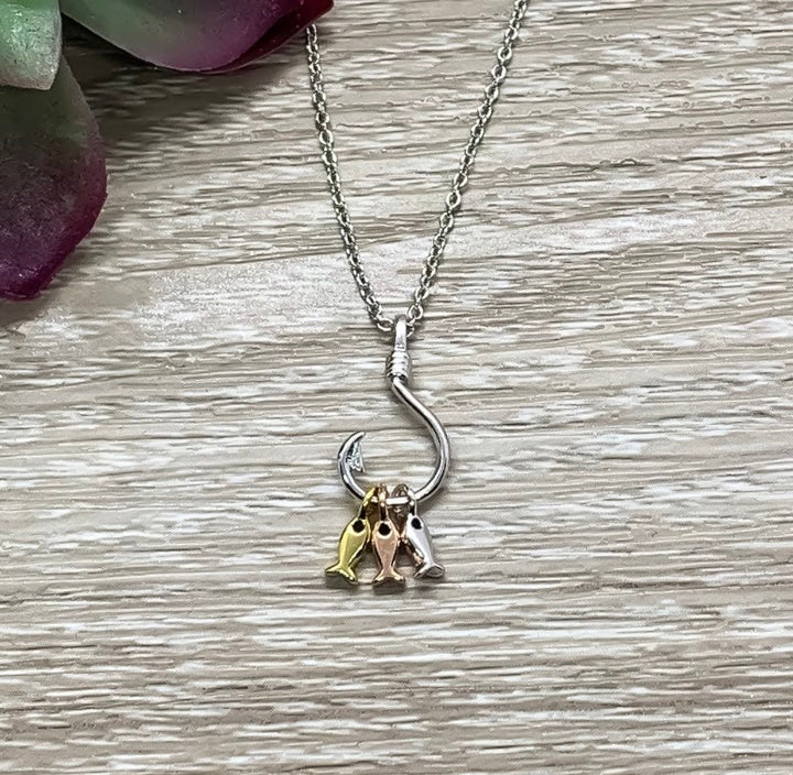 Fish Hook Necklace, Hooked on You Gift, Sterling Silver Pendant, Dainty Jewelry, Girlfriend Gift, Gift for Best Friend, Holiday Jewelry