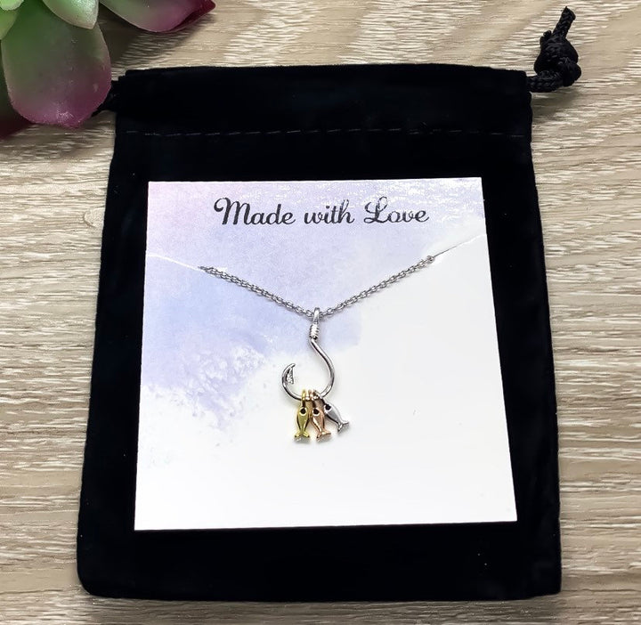 Fish Hook Necklace, Hooked on You Gift, Sterling Silver Pendant, Dainty Jewelry, Girlfriend Gift, Gift for Best Friend, Holiday Jewelry