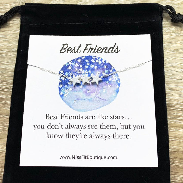 Les meilleures amies sont comme des étoiles, Collier 3 étoiles, Cadeau pour BFF, Collier d'amitié, Bijou céleste, Collier symbolique avec carte, Sororité