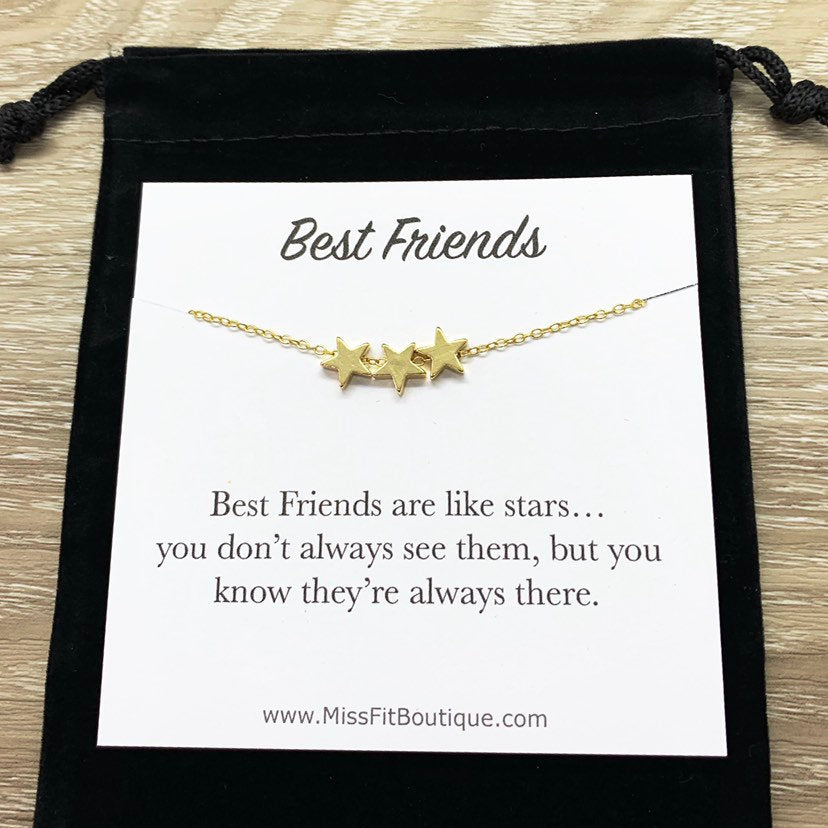Les meilleures amies sont comme des étoiles, Collier 3 étoiles, Cadeau pour BFF, Collier d'amitié, Bijou céleste, Collier symbolique avec carte, Sororité
