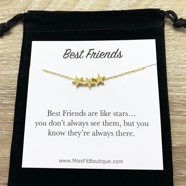 Les meilleures amies sont comme des étoiles, Collier 3 étoiles, Cadeau pour BFF, Collier d'amitié, Bijou céleste, Collier symbolique avec carte, Sororité