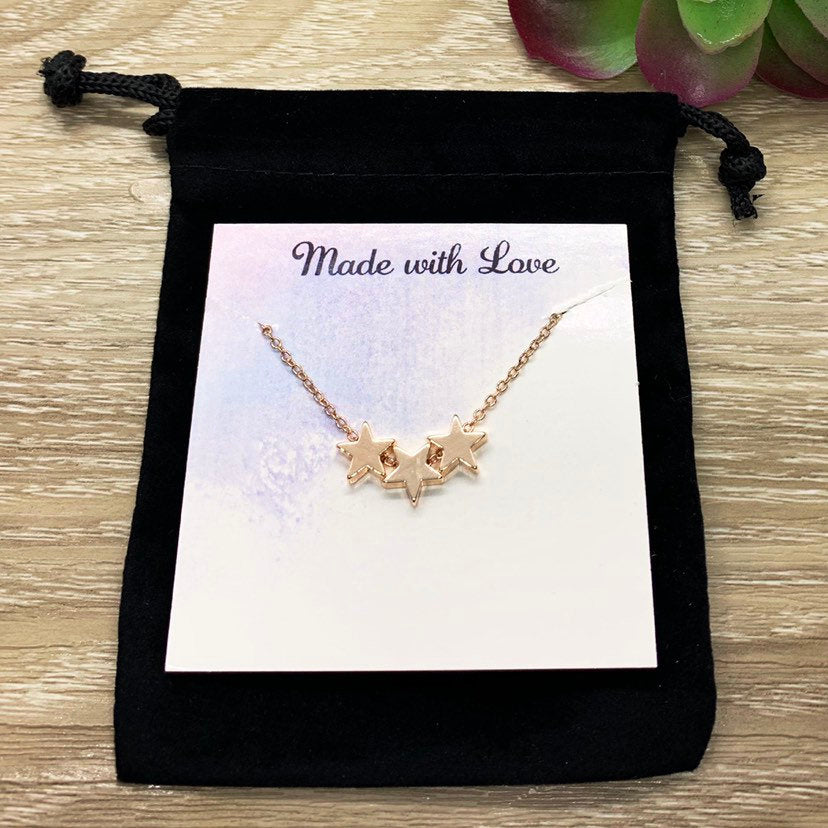 Tiny 3 Stars Necklace, Gift for BFF, Friendship Necklace, Long Distance Friends Gift, Celestial Jewelry, Sisterhood Gift, Christmas Gift