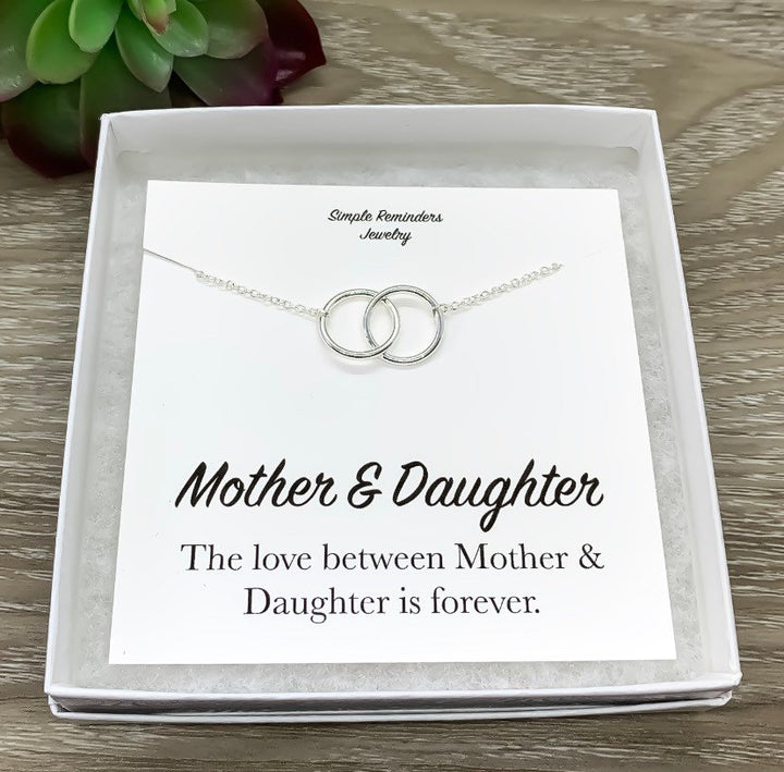 Mother and Daughter Necklace with Gift Box, Infinity Double Circle Necklace, Two Circles Pendant, Every Day Necklace, Gift for Daughter