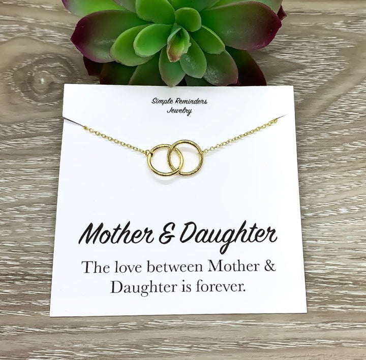 Mother and Daughter Necklace with Gift Box, Infinity Double Circle Necklace, Two Circles Pendant, Every Day Necklace, Gift for Daughter