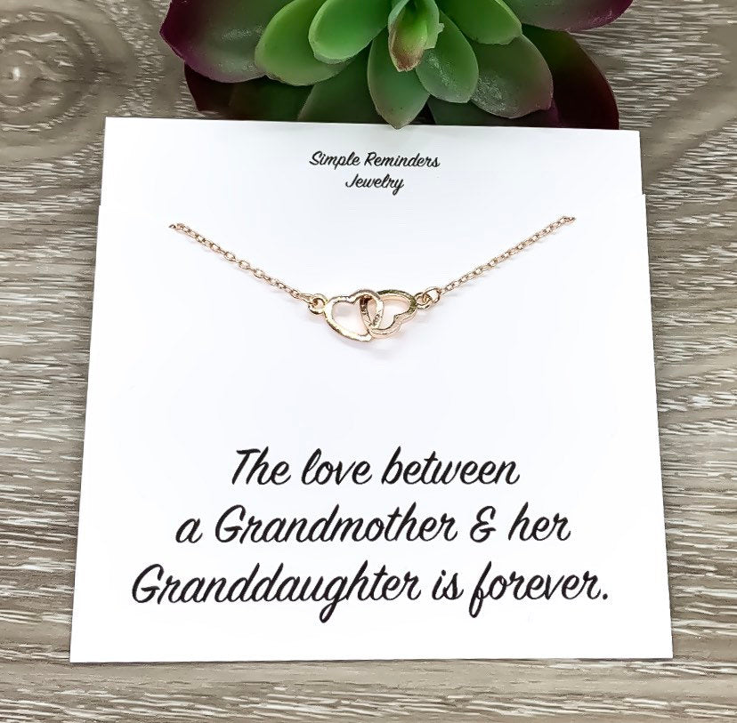 Grandmother and Granddaughter Necklace with Gift Box, Infinity Double Hearts Necklace, Two Heart Pendant, Gift for Grandma