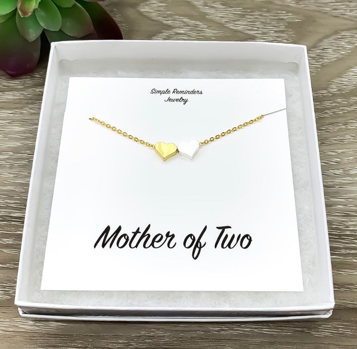 Mother of Two Necklace with Gift Box, Multiple Hearts Necklace, 2 Heart Pendants, Gift for Mom from Kids, Gift for Mama