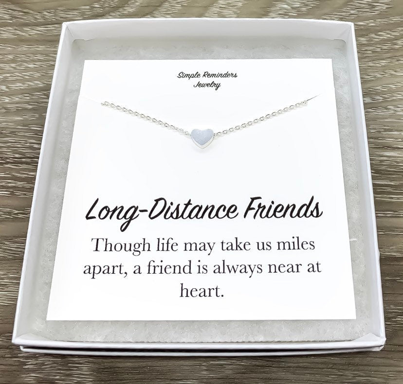Long Distance Friends Gift, Dainty Heart Necklace with Gift Box, Friendship Gifts, Necklace Quote Card, Meaningful Jewelry, Christmas Gift