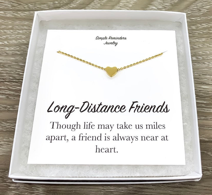 Long Distance Friends Gift, Dainty Heart Necklace with Gift Box, Friendship Gifts, Necklace Quote Card, Meaningful Jewelry, Christmas Gift
