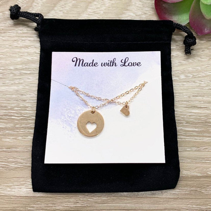 Mother Daughter Gift, Sharable Necklace Set for 2, Gift for Mom Matching Necklaces, Tiny Heart Cutout Pendant, Gift for Stepdaughter, BFF