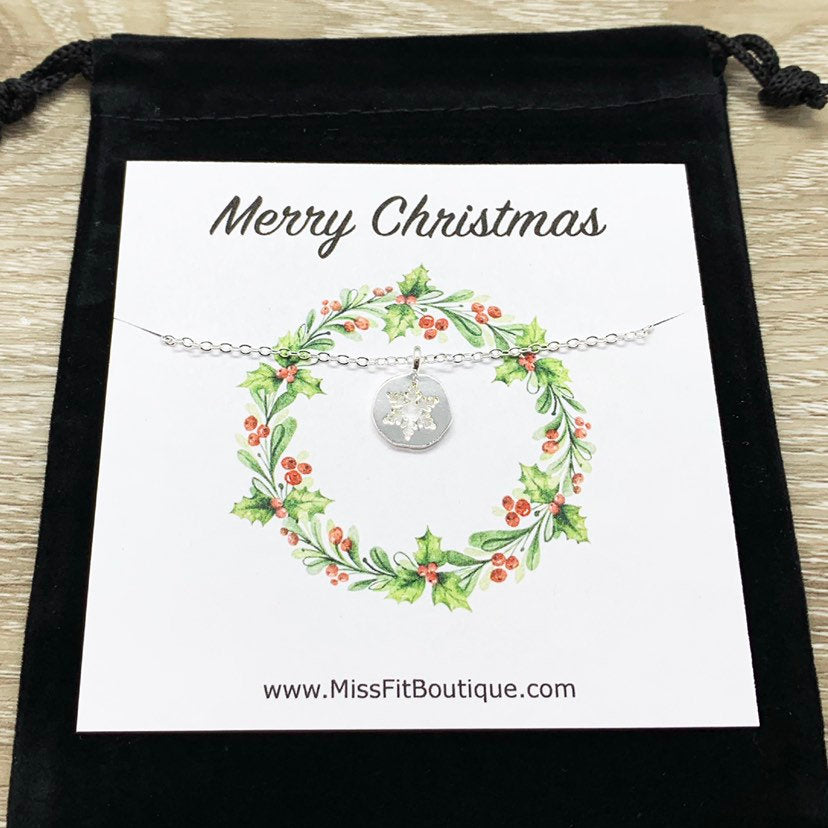 Snowflake Necklace with Card, Dainty Winter Jewelry, Snowflake Pendant, Happy Holidays Gift for Her, Long Distance Friendship