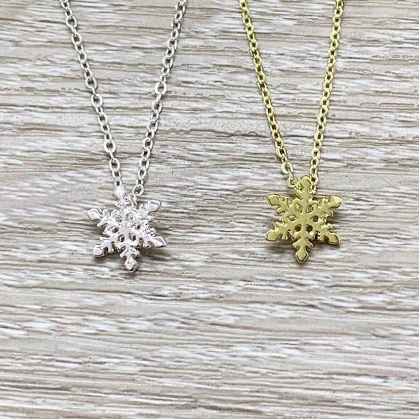 Tiny Snowflake Necklace with Custom Card, Dainty Winter Jewelry, Snowflake Pendant, Happy Holidays Gift for Her, Secret Santa Gift