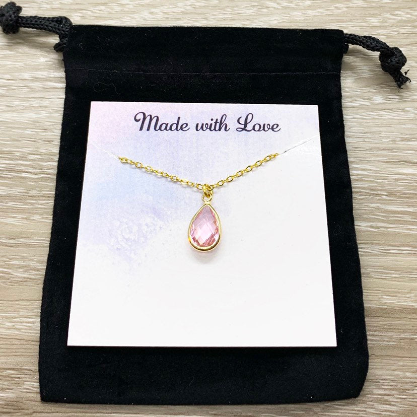Collier Pierre de Naissance d'Octobre, Pendentif Rose, Collier Délicat avec Breloque en Cristal, Cadeau d'Anniversaire Personnalisé pour Elle, Bijou Symbolique, Cadeau pour Maman