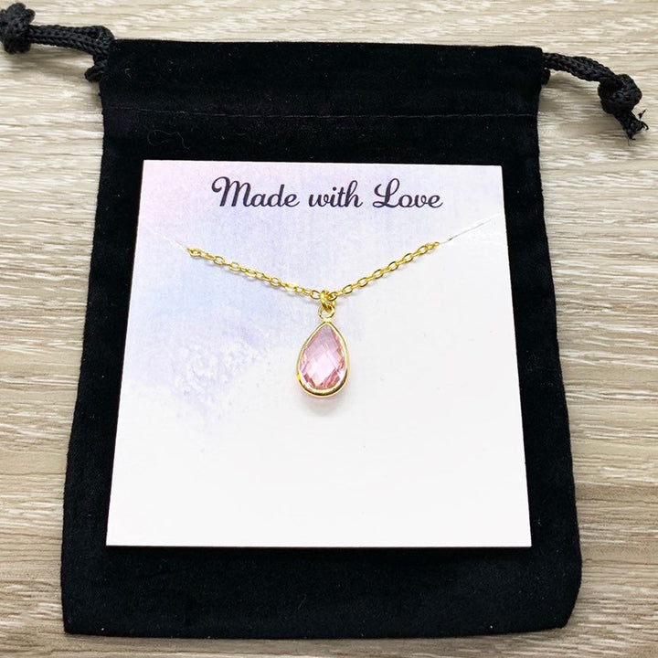 Collier Pierre de Naissance d'Octobre, Pendentif Rose, Collier Délicat avec Breloque en Cristal, Cadeau d'Anniversaire Personnalisé pour Elle, Bijou Symbolique, Cadeau pour Maman