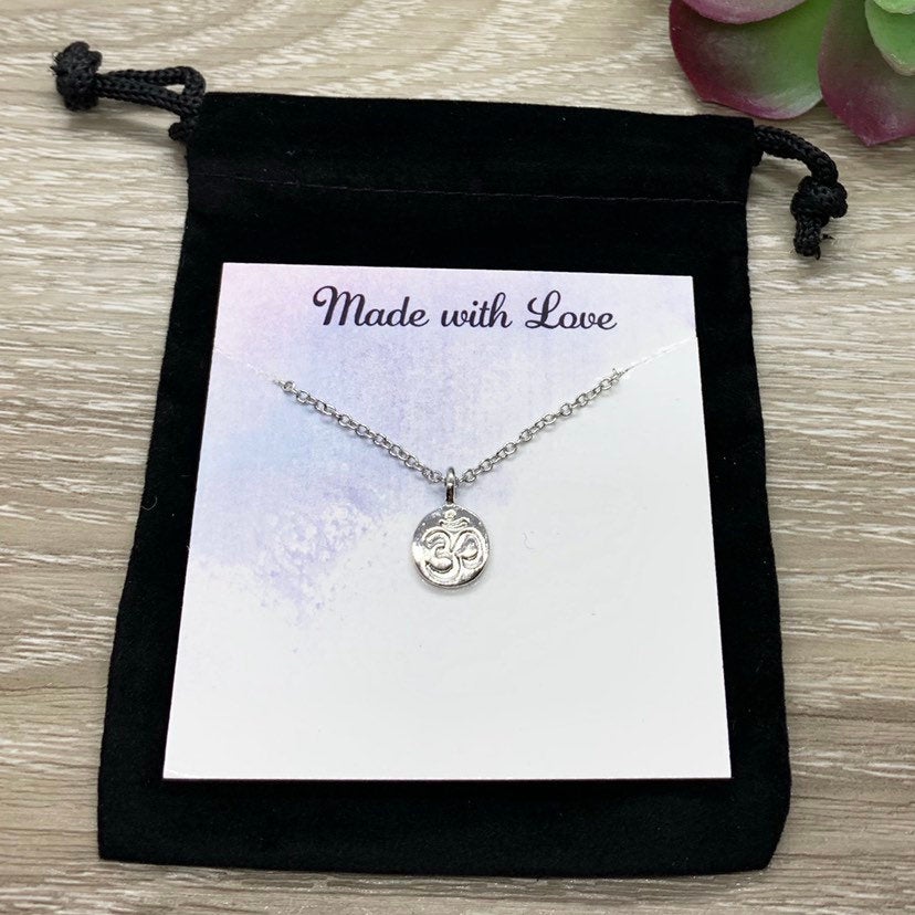 Tiny Ohm Necklace, Small Aum Jewellery, Buddha Quote Card, Meditation Gift, Buddhist Necklace, Zen Jewelry, Yoga Gift for Her, Delicate Gift