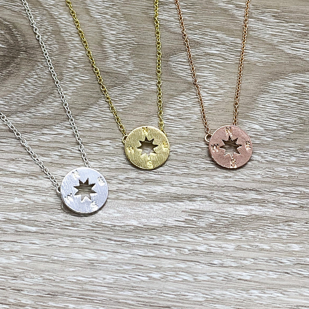 Compass Charm Necklace, Long Distance Friendship Card, Gift for Best Friend, Compass Jewelry, Bestie Gifts, Gift Exchange for Her