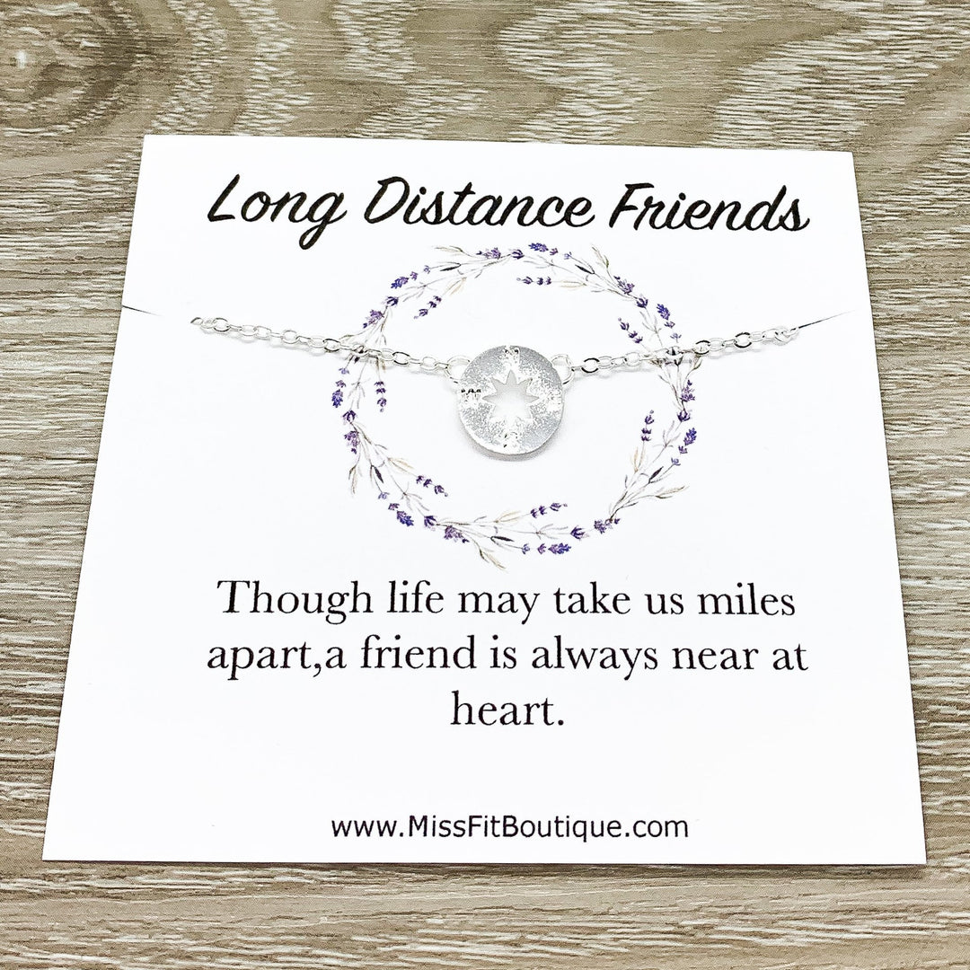 Compass Charm Necklace, Long Distance Friendship Card, Gift for Best Friend, Compass Jewelry, Bestie Gifts, Gift Exchange for Her