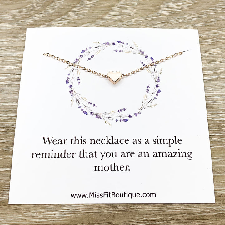 Gift for Mom Gift, Tiny Heart Pendant Necklace, Amazing Mom Card, Mother Jewelry, Motherhood, Baby Shower Gift, New Mommy Gift from Friend