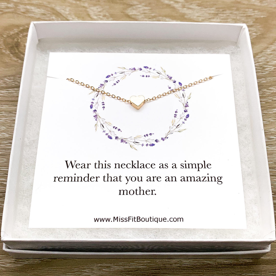 Gift for Mom Gift, Tiny Heart Pendant Necklace, Amazing Mom Card, Mother Jewelry, Motherhood, Baby Shower Gift, New Mommy Gift from Friend