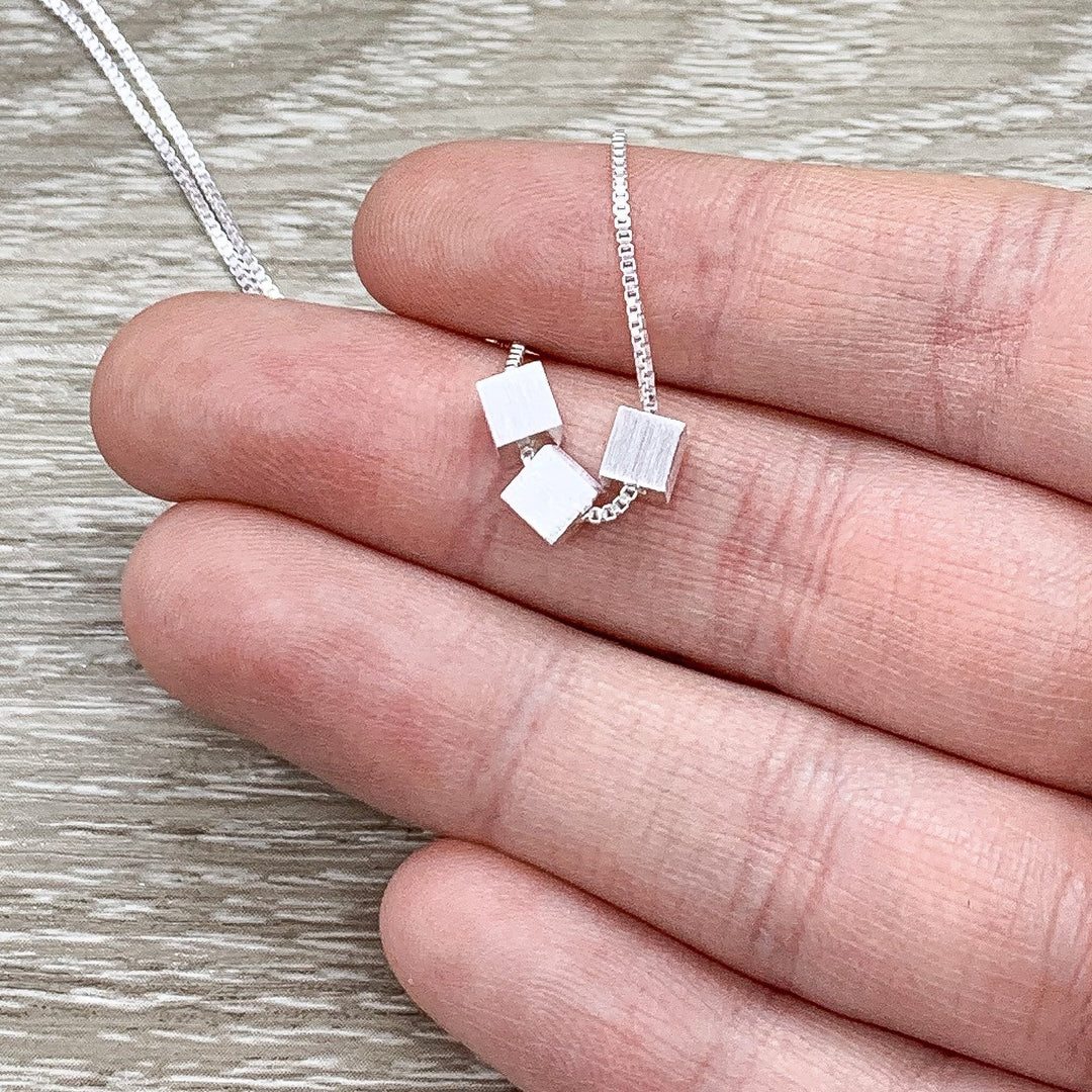 Generations Necklace, Three Cubes Sterling Silver Square Necklace, Grandmother Mother Daughter Gift, Meaningful Jewelry, Minimalist Necklace