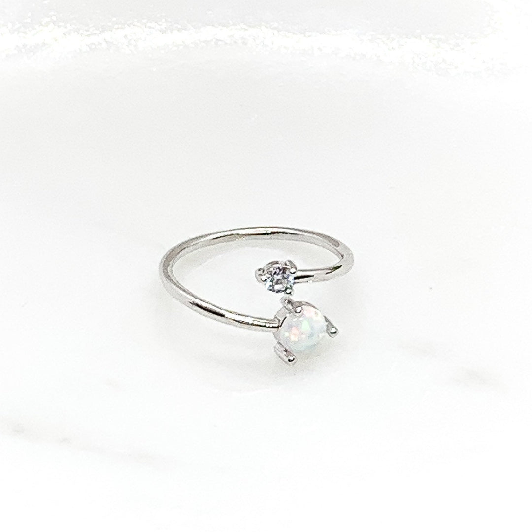 Adjustable Opal Ring, Minimalist Jewelry, Cubic Zirconia Ring, October Jewelry, Promise Ring, Statement Ring, Opal Birthstone Jewelry