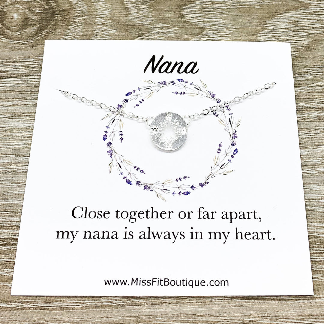 Nana Gift, Compass Charm Necklace, Long Distance Relationship Card, Gift for Grandma, Mimi Gift, Compass Jewelry, Birthday Gift
