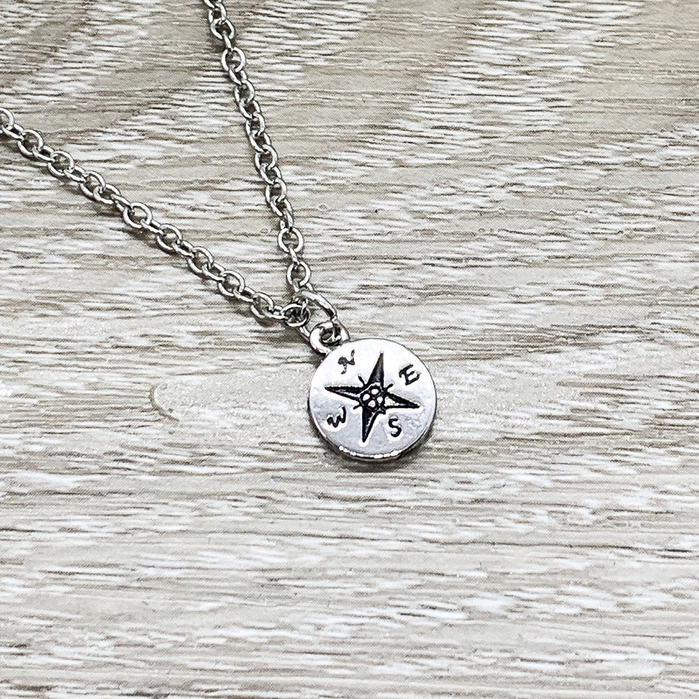 Compass Charm Necklace, Long Distance Friendship Card, Gift for Best Friend, Compass Jewelry, Bestie Gifts, Gift Exchange for Her